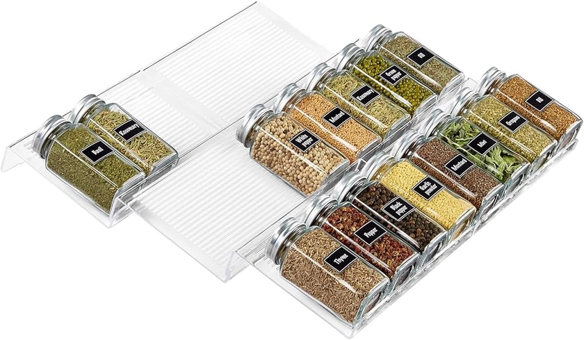 Lifewit Storage Shelf for Drawers, Spice Rack, Spice Rack, Kitchen Organiser, Large Capacity, Expandable from 20 cm to 40 cm, 3 Levels, Pack of 6, Transparent : Amazon.fr: Home & Kitchen