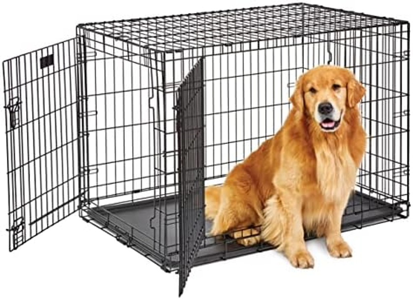 Amazon.com : MidWest Homes for Pets Large Dog Crate | MidWest Life Stages Double Door Folding Metal Crate | Divider Panel, Floor Protecting Feet, Leak-Proof Pan | 42L x 28W x 30H Inches For Large Dog Breed : Pet Kennels : Pet Supplies