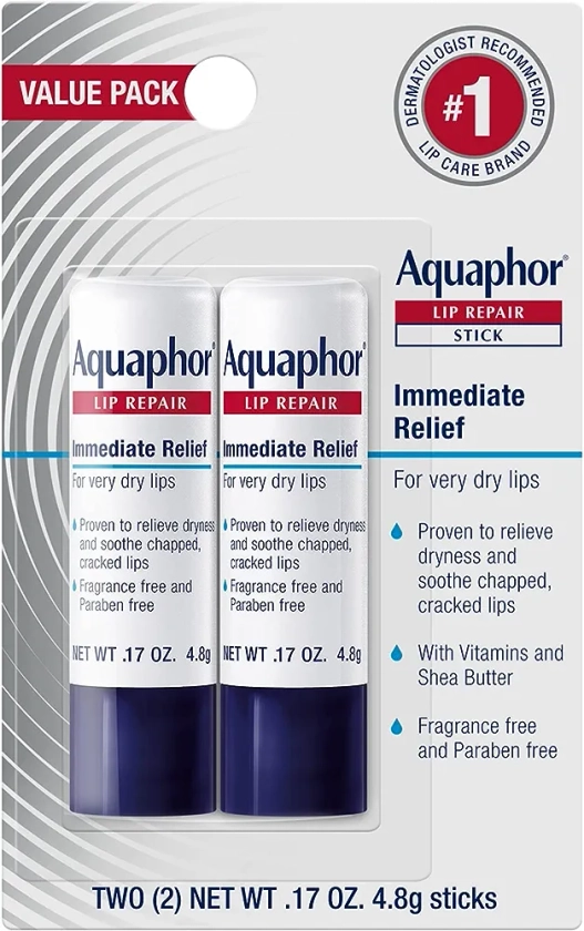 Aquaphor Lip Repair Stick, Lip Protectant, Moisturizing Lip Balm Multipack, 2 Count (Pack of 1)