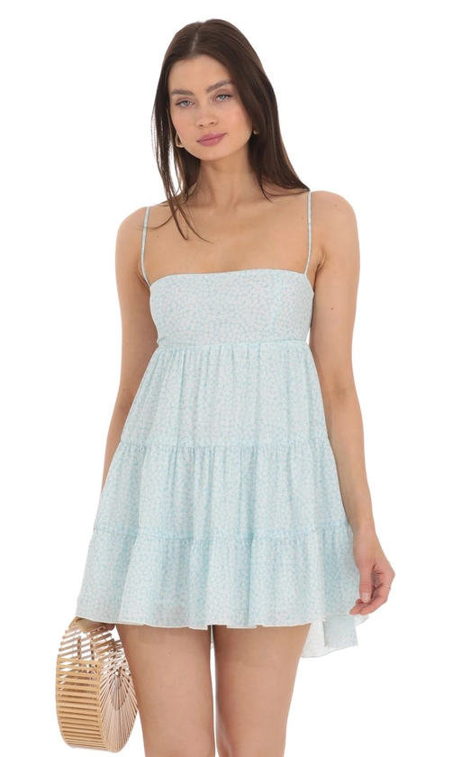 Floral Babydoll Dress in Light Blue | LUCY IN THE SKY