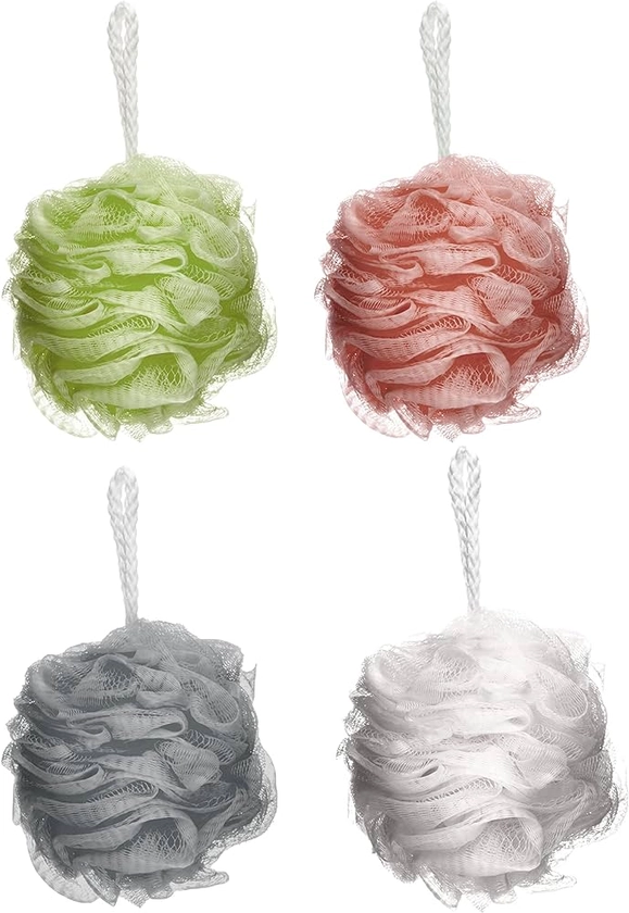 Elysium Spa Pack of 4 Mesh Exfoliating Bath And Shower Body Puff Sponges