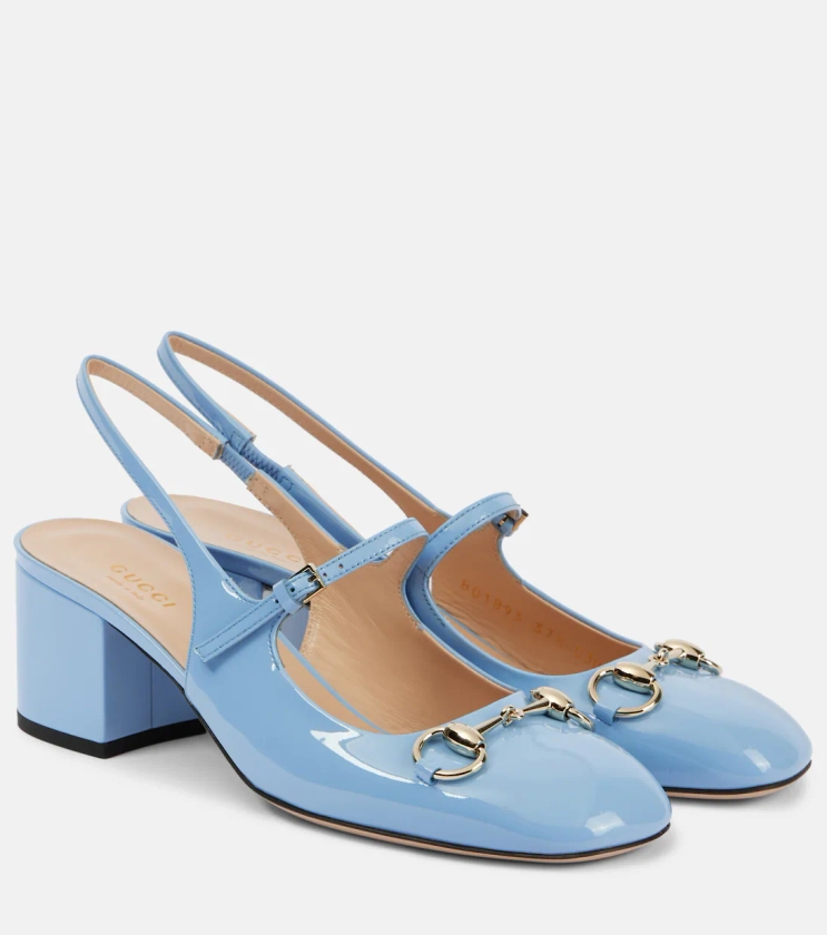 Horsebit patent leather slingback pumps in blue - Gucci | Mytheresa