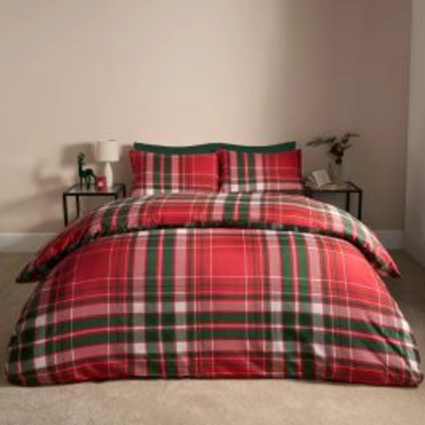 OHS Traditional Christmas Check Duvet Set - Red/Green