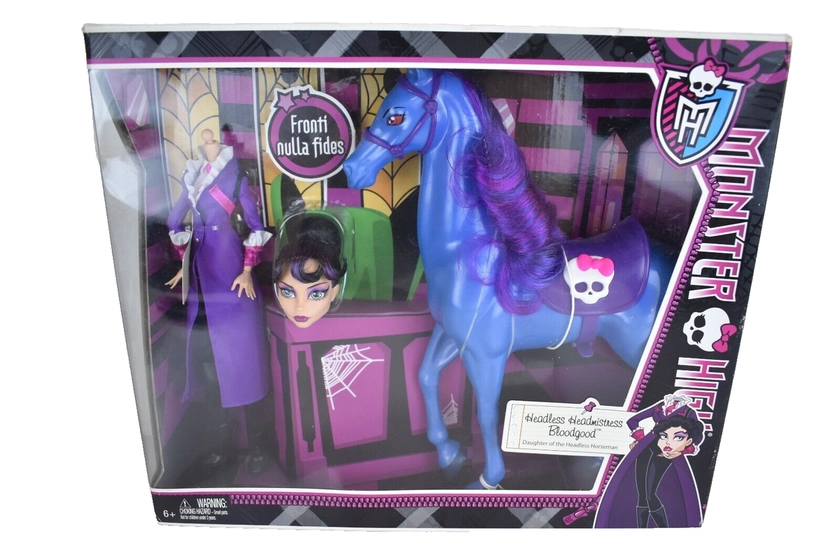 Monster High - Headless Headmistress Bloodgood Doll and Nightmare Horse Set New