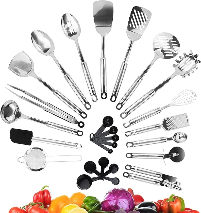 KRONENKRAFT Set d'ustensiles de cuisine en acier inoxydable de 26 pièces,accessoires de cuisine, set de cuisson , ensemble complet d'accessoires de cuisine : Amazon.fr: Cuisine et Maison