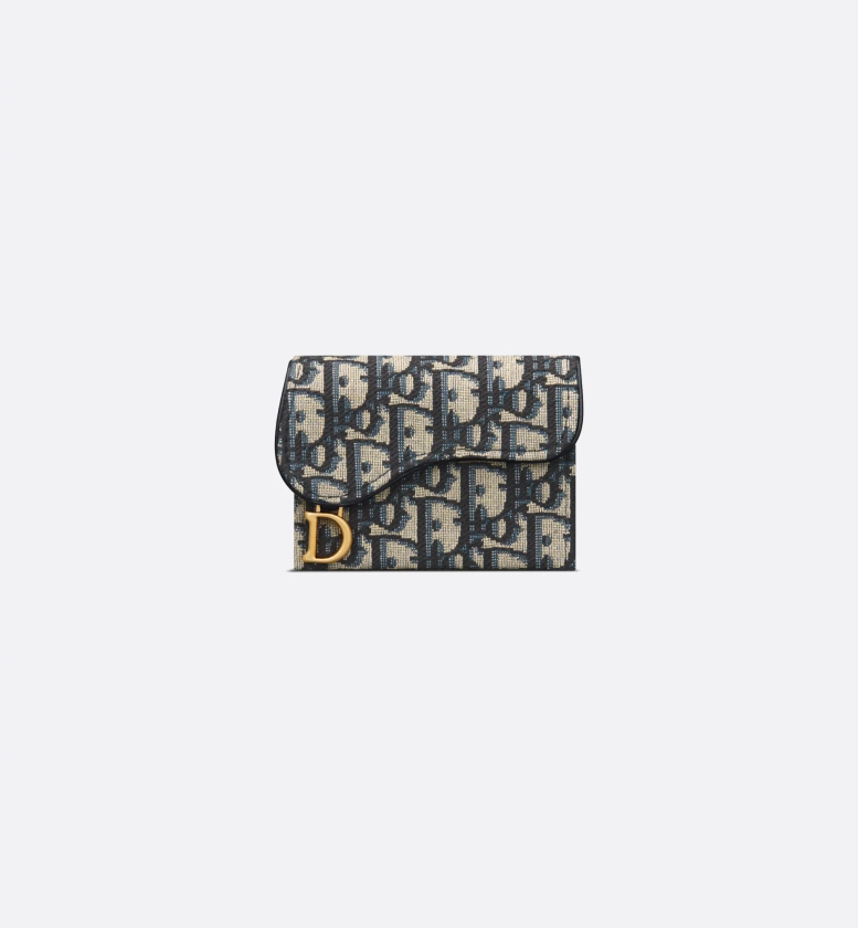 Porte-cartes à goussets Jasmine Saddle Toile jacquard Dior Oblique bleu | DIOR