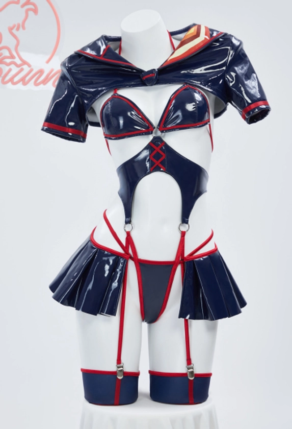 KLK Kiru Ra Kiru Ryuko Derivative Sexy Lingerie Set Cutout Bodysuit and Top with Hand Ring and Skirt