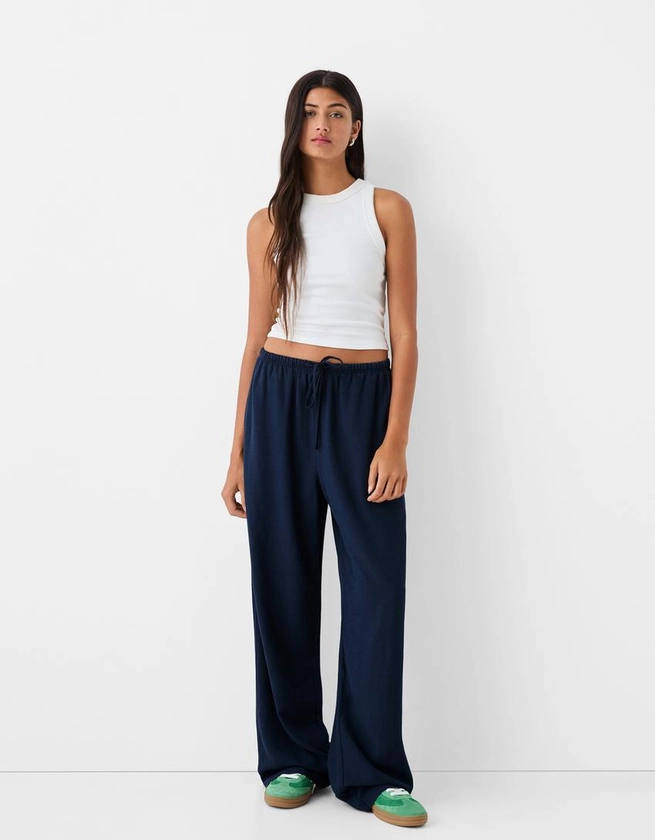 Pantalon straight lin mélangé taille élastique - Pantalons - BSK Teen