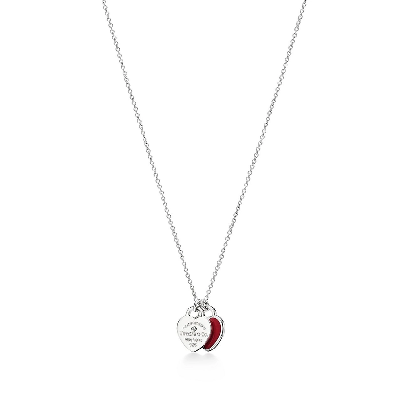 Return to Tiffany® Red Double Heart Tag Pendant in Silver with a Diamond, Mini | Tiffany & Co. US