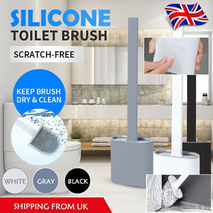 Bathroom Silicone Bristles Toilet Brush Creative Cleaning Set With Holder UK | eBay