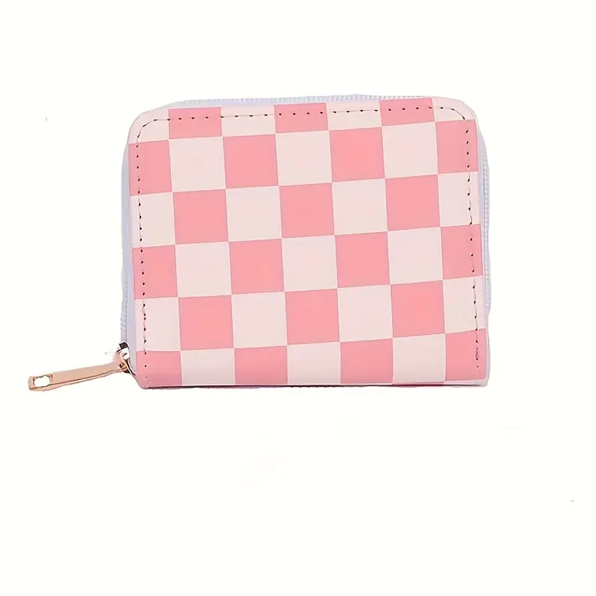 Sweet Mini Checkerboard Pattern Wallet Zipper Around Coin - Temu