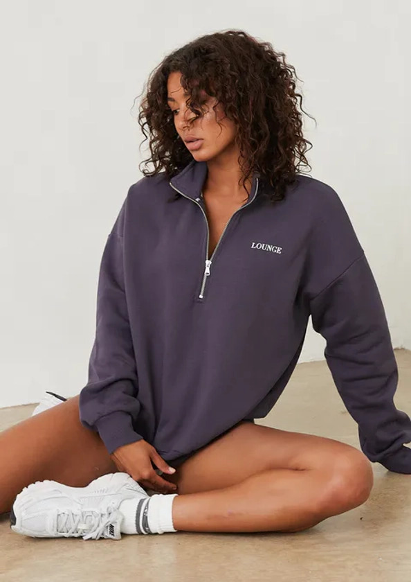 Essential Oversized Quarter Zip Jumper - Smoked Blue