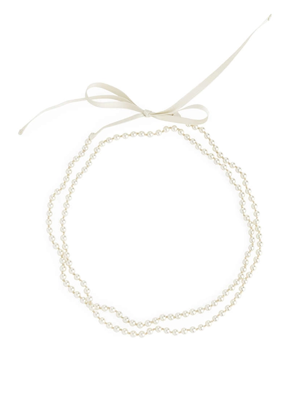 Collier de ruban de satin perlé - Blanc - Jewellery - ARKET FR