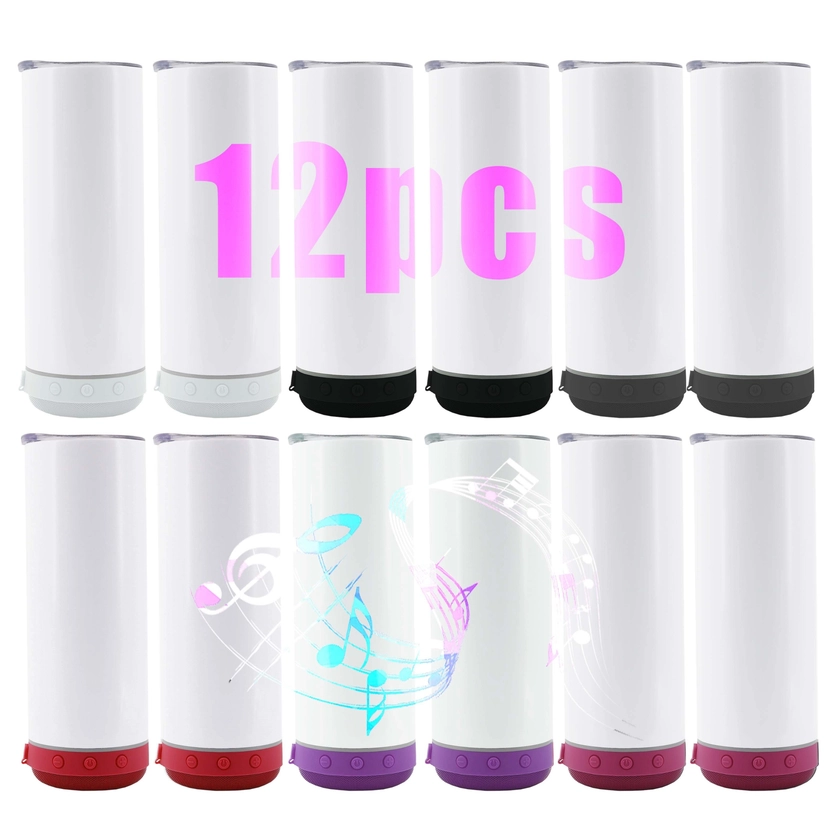 12pcs 20oz Colorful Stainless Steel Tumblers Blanks With Speakers - Customizable Sublimation Design