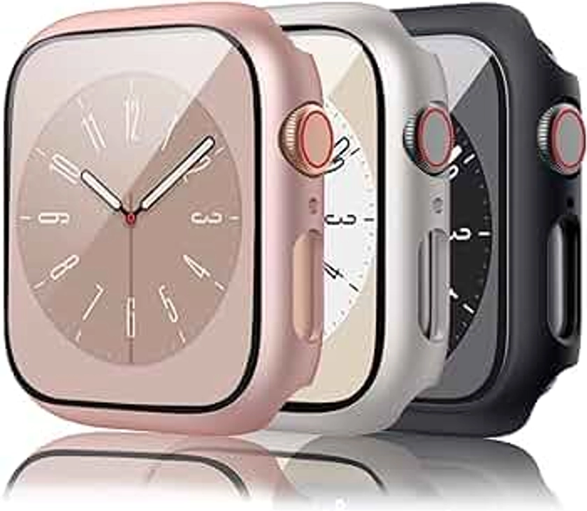 3 Pack Hard Case for Apple Watch Series 3/2/1 38mm with 9H Tempered Glass Screen Protector, [Touch Sensitive] [Full Coverage] Bumper Protective Cover for iWatch 38mm(Black/Starlight/Rose Gold,38mm)