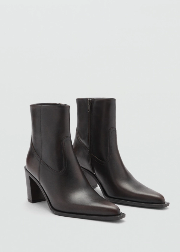 Bottines cuir talon bloc - Femme | MANGO France métropolitaine