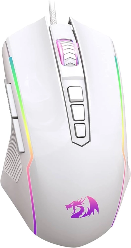 Redragon Gaming Mouse, Wired Gaming Mouse with RGB Backlit, 8000 DPI Adjustable, PC Gaming Mice with 9 Programmable Macro Buttons & Fire Button, PC Gaming Mouse for Windows/Mac, White: Mice: Amazon.com.au