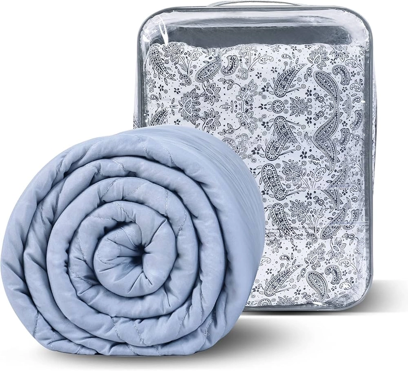 Winthome Couverture Lestée 140x205cm 8.6kg avec Housse de Couette, Couette Lestée,Couverture Thérapeutique Anti-Stress,Weighted Blanket pour un Sommeil Profond et une Meilleure Relaxation(Motif blanc)