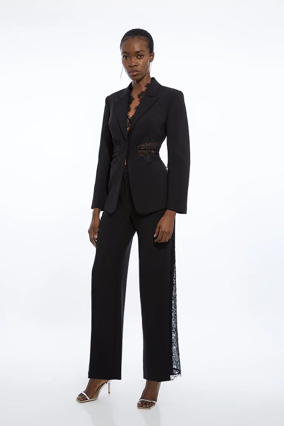 Tailored Lace Detail Straight Leg Trousers | Karen Millen