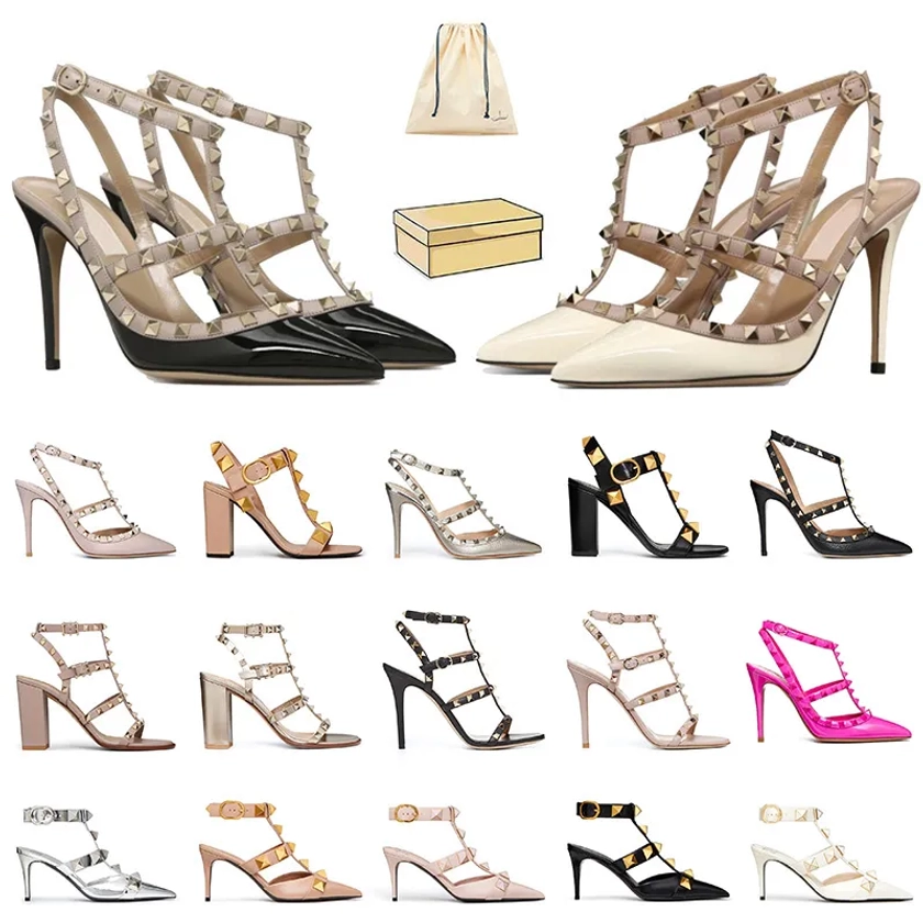 Designer Womens High Heel Dress Sandals With Rock Stud Kitten Platform, White And Silver Leather, Rivet Peep Toes, Famous Slingback, And Box Available In Sizes 35 42 From Nkingsshoes, $29.85 | DHgate.Com