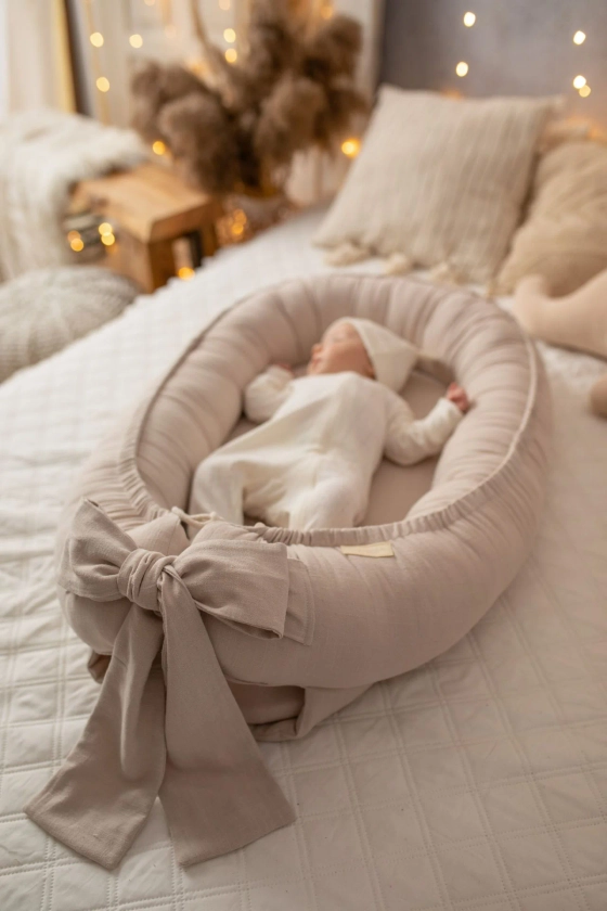 Soft Linen Handmade Baby Nest - Premium Quality & Comfort | Beige | The Baby Den