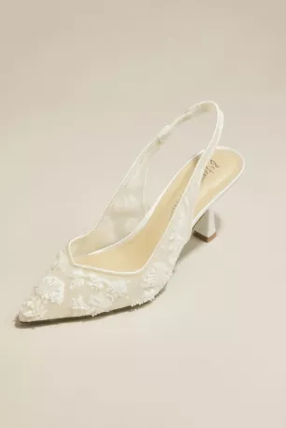 Beaded Embroidered Mesh Slingback Pumps | David's Bridal