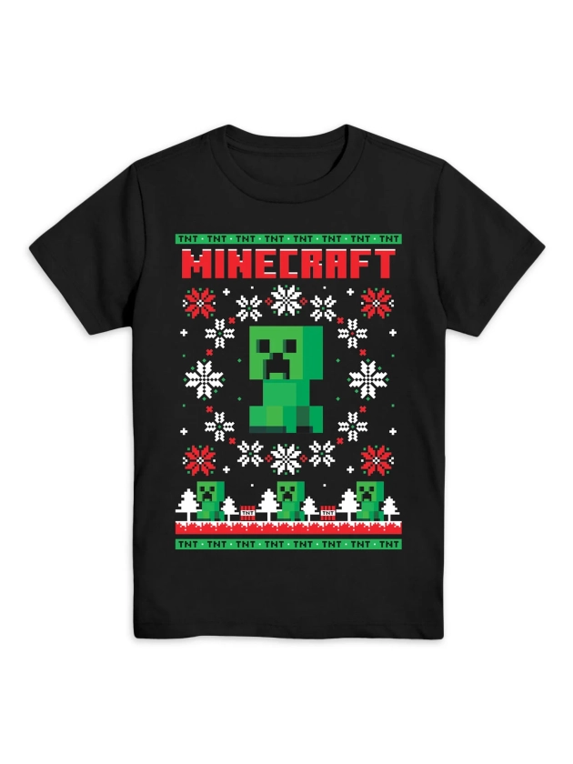 Minecraft Boys Holiday Creeper Graphic T-shirt, Size 4-18 - Walmart.com