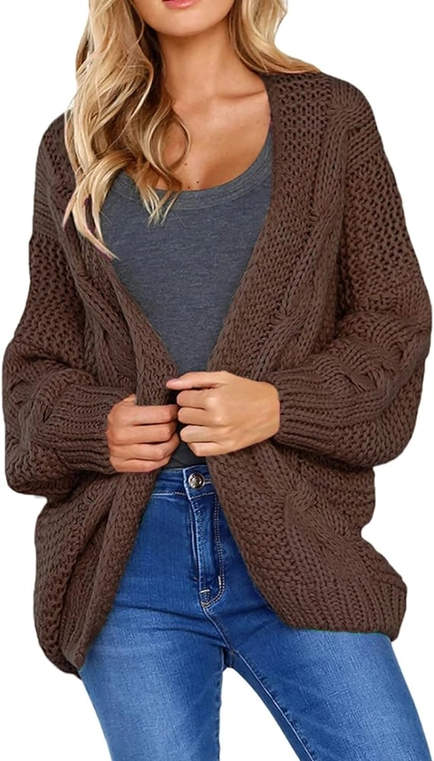 Astylish Womens 2023 Open Front Long Sleeve Chunky Knit Cardigan Sweaters Loose Outwear Coat