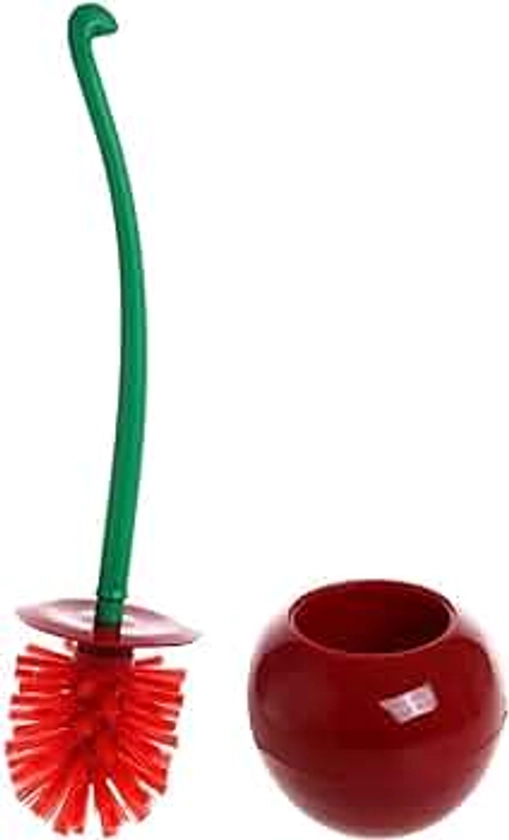 Creative Toilet Brush with Holder Bowl&Long Handle, Household Bathroom Cleaning Tool Cleaner and Base for Storage&Organization, Thick Bristle for Deep Clean-Rust Resistant Leakproof-Red Cherry Shape