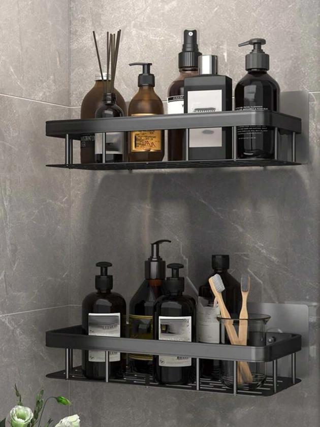 1 stuk Roestvrij Douche Hoek Caddie Met haken , Aan de muur bevestigd Zelfklevend Douche Organizer Plank , Badkamer opbergrek , Aan de muur bevestigd Drijvend