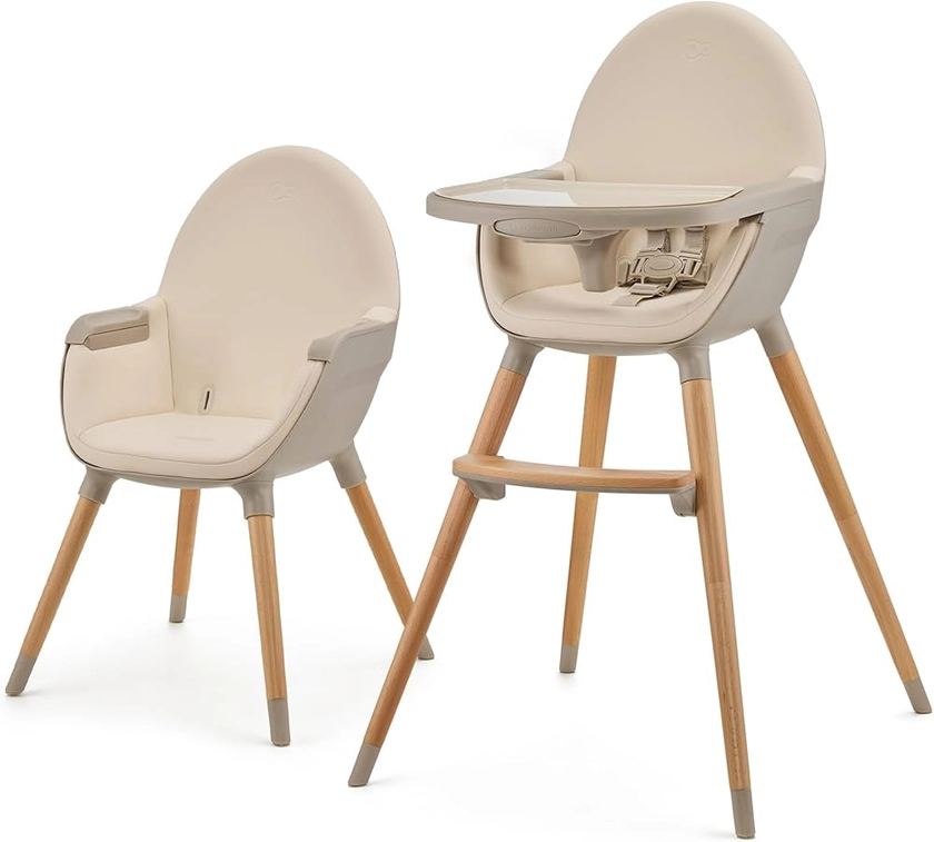 Kinderkraft FINI 2 Chaise Haute Bébé, 2 en 1, Fauteuil Enfant, Chaise Enfant, Puericulture Bébé, Évolutive, Réglable, Avec Plateau, Solide, Design Universel, Facilement lavable, 20kg, Beige