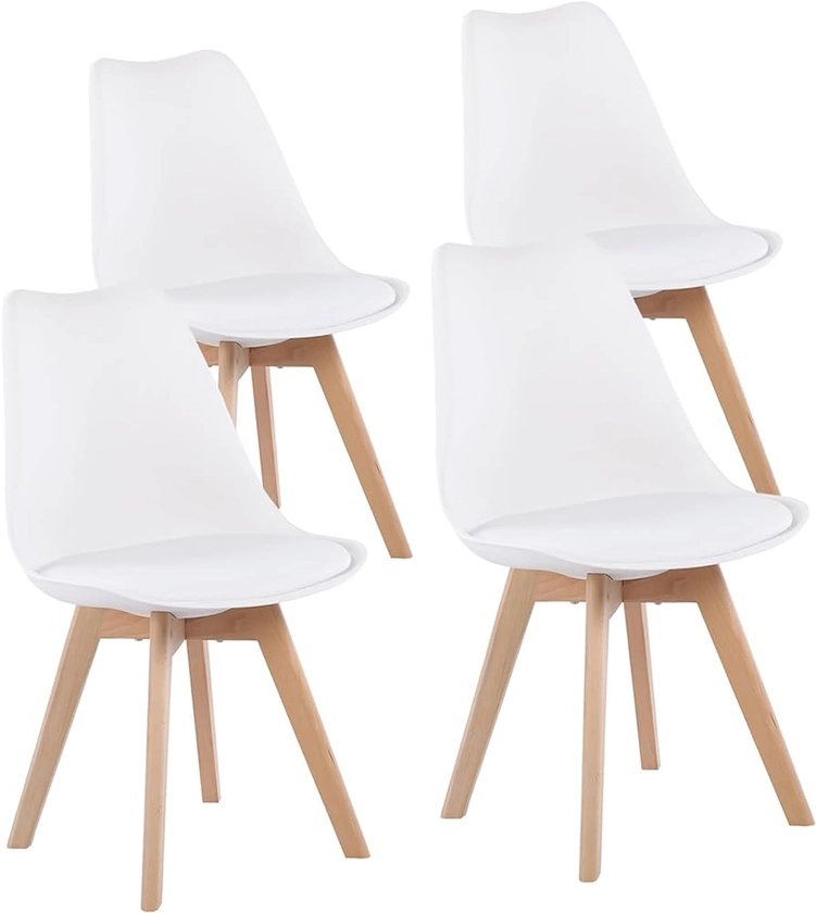 EGGREE 4 Chaises Salle à Manger Scandinaves SGS Tested Lot de 4 Chaises de Cuisine Rétro Rembourrée Chaise de Salle de Bureau, Pieds en Bois de Hêtre Massif, Blanc : Amazon.fr: Cuisine et Maison