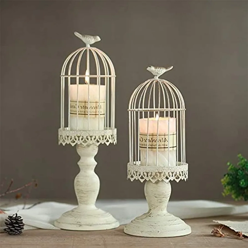 Sziqiqi Birdcage Candle Holder, Vintage Candle Stick Holders, Wedding Candle Centerpieces for Tables, Iron Candlestick Holder Home Decor, S + L