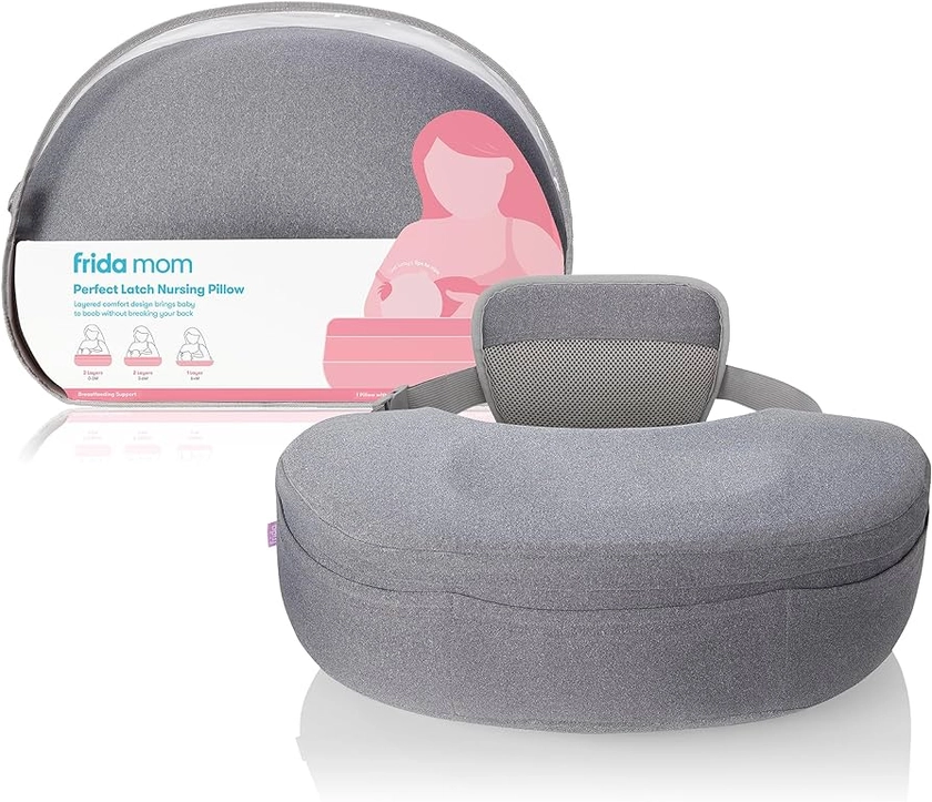 Frida Mom Adjustable Nursing Pillow - Customizable Breastfeeding Pillow for Mom + Baby Comfort with Back Support, Adjustable Wrap Around Waist Strap, Pockets for Heat Relief