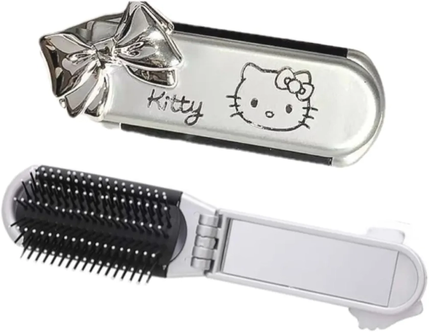Folding Mini Pocket Hair Comb with Mirror, Travel Pocket Brush, Bristle Brush for Salon Women Men Kids