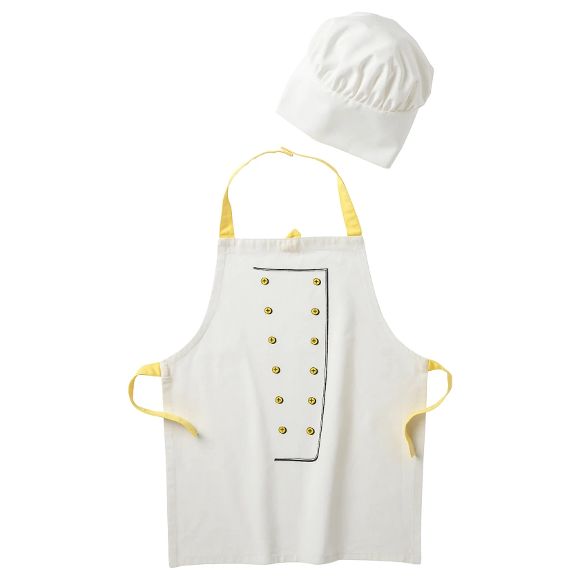 TOPPKLOCKA Children’s apron with chef’s hat - white/yellow