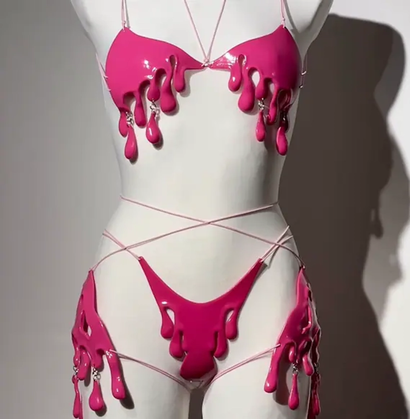 3D printed DRIPPING glossy set (bra+panties+belt)