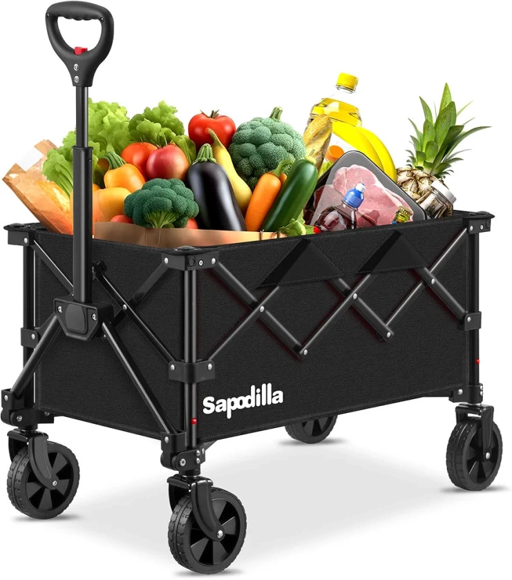 Wagons Carts Foldable, Lighweight Collapsible Wagon with Large Capacity, Portable Utility Folding Cart with Wheels for Grocery,Gardening,Camping,Shopping, Black