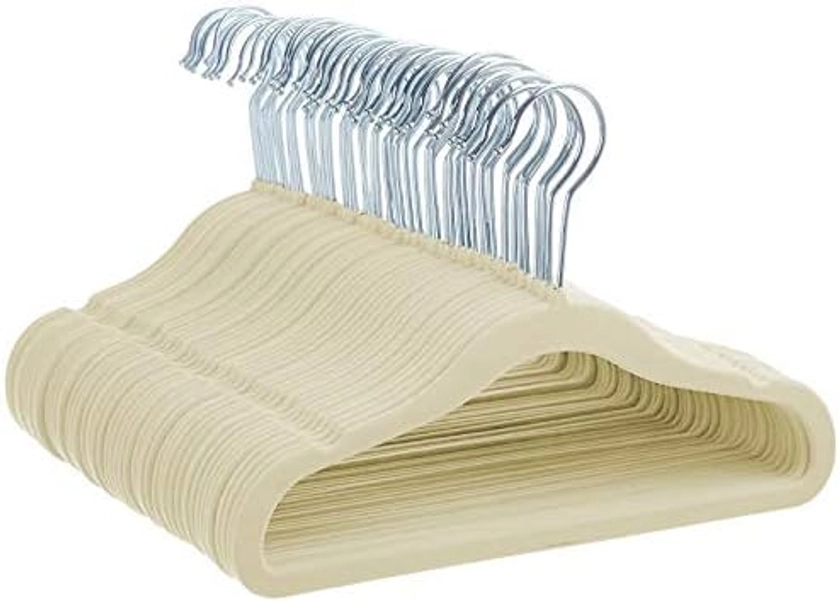 Amazon Basics Lot de 50 cintres antidérapants en velours pour enfants et tout-petits, 29 cm, beige