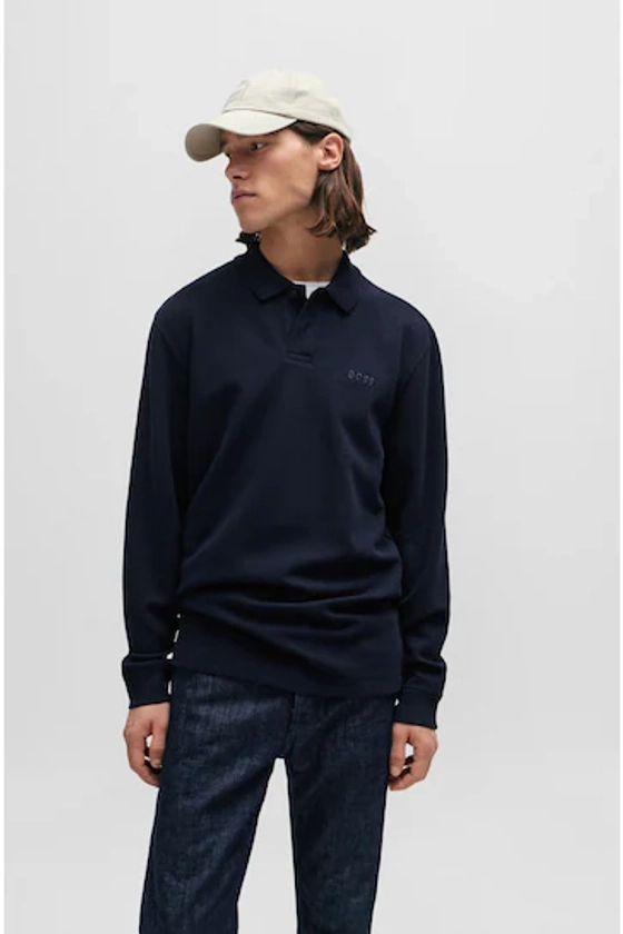 Buy BOSS Blue Waffle Texture Long Sleeve Polo Shirt from the Next UK online shop