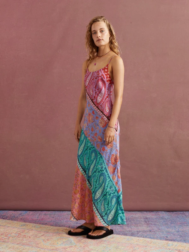 Kaleido Silk Bias Slip dress