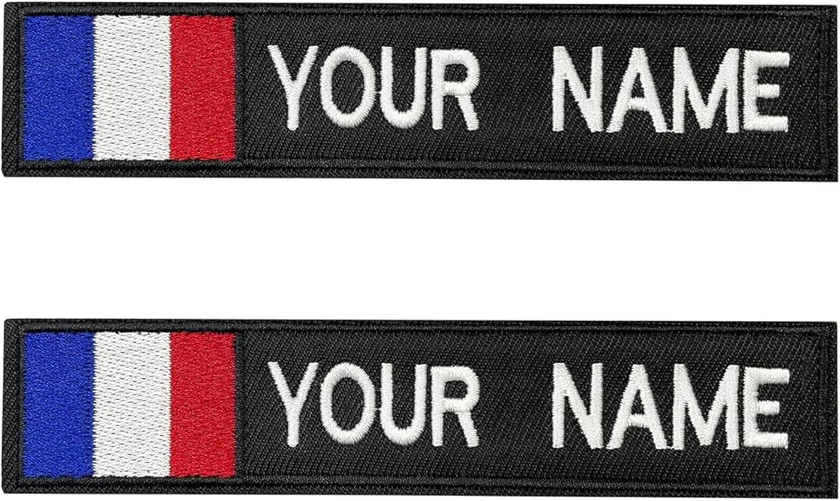 2 pcs Patch de nom personnalisé, patchs de nom de broderie personnalisés, badge de nom de sac à dos extérieur,10 * 2.5cm&12.7 * 2.5cm (Flage)