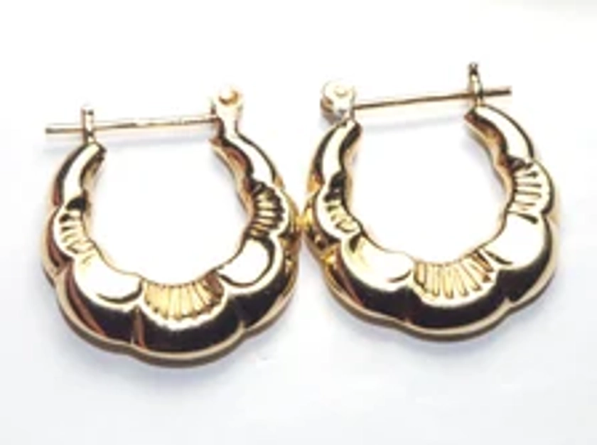 Vintage Ornate 14k Over Sterling Yellow Gold Gypsy Creole Hoop Earrings