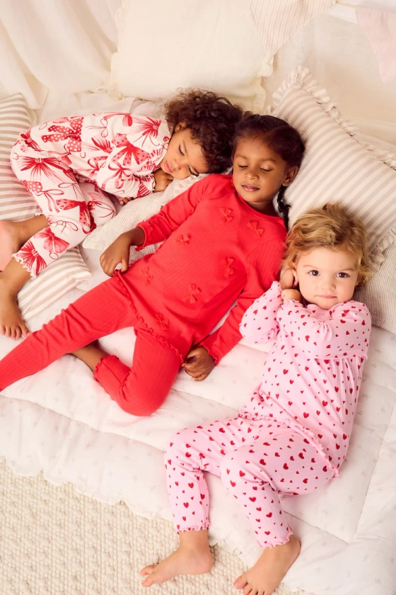 Buy Red Bow/ Heart 100% Cotton Long Sleeve Pyjamas 3 Pack (9mths-16yrs) from the Next UK online shop