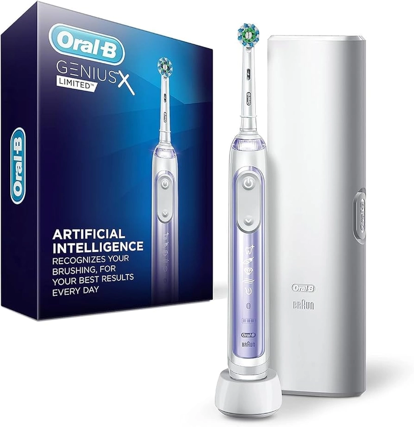 Amazon.com: Oral-B Genius X Limited, escova de dentes elétrica com inteligência artificial, escova de dentes recarregável (1) cabeça de escova de substituição, estojo de viagem, roxo orquídea