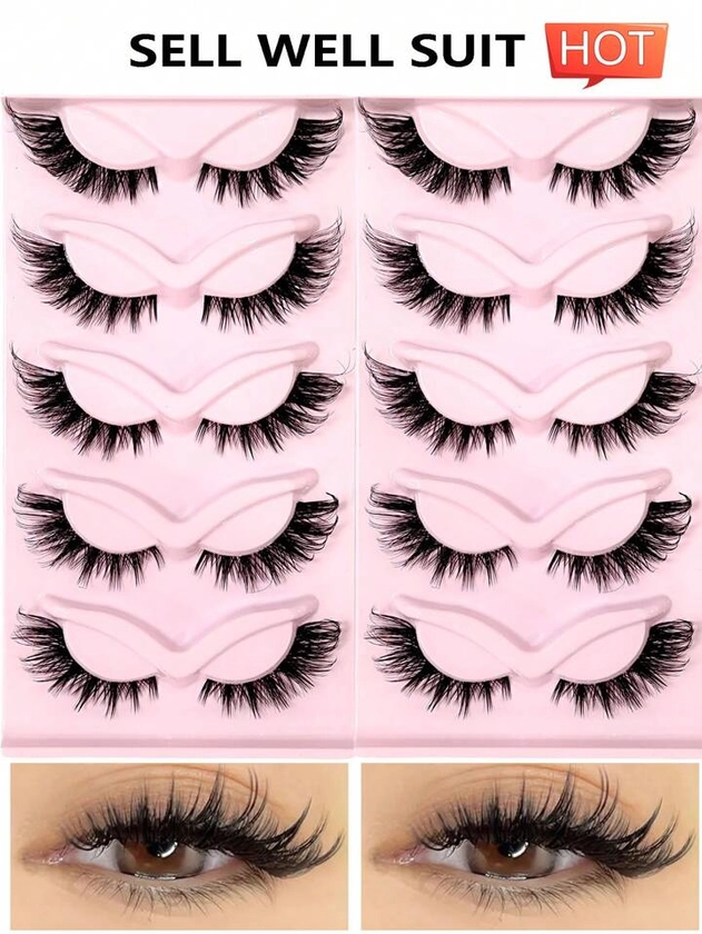 New Sell Well Cat Eye Eyelashes 3D Natural Transparent Band False Lashes Fluffy Soft Cross 5 Pairs+5 Pairs Suit Manga Lashes Wispy Natural Eyelash Extension Makeup