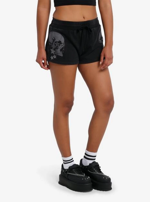 Social Collision Skulls & Rhinestone Stars Girls Lounge Shorts | Hot Topic