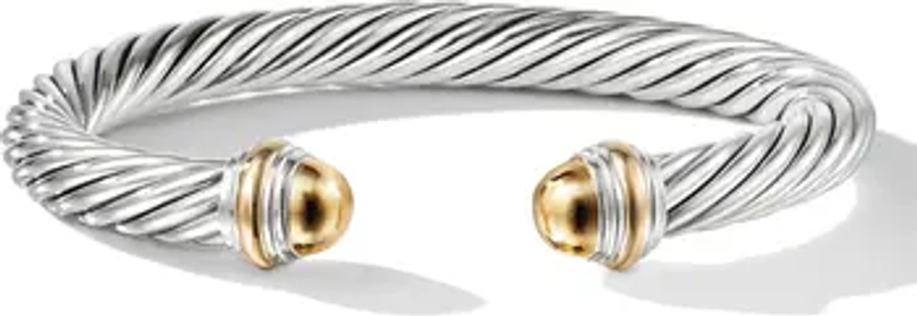 David Yurman Classic Cable Bracelet in Sterling Silver with 14K Yellow Gold Domes, 7mm | Nordstrom