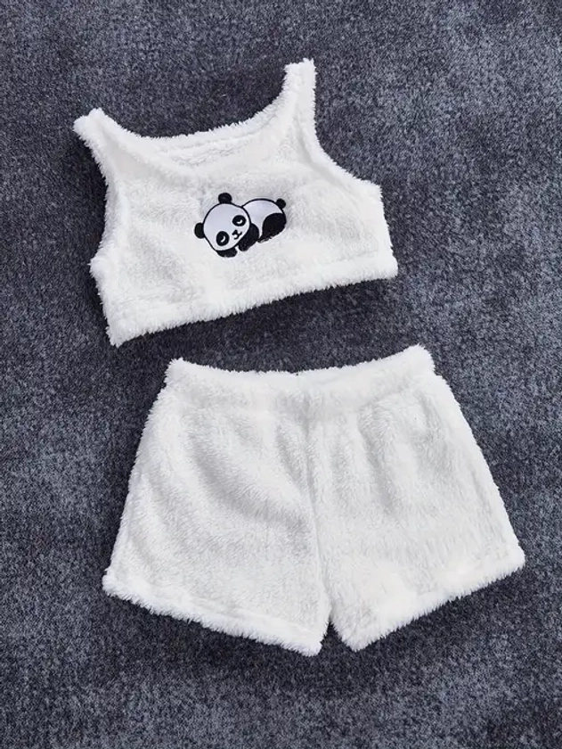Cute Panda Embroidery Outfits Girls Tank Top + Shorts Kids Clothes For Party Girls
