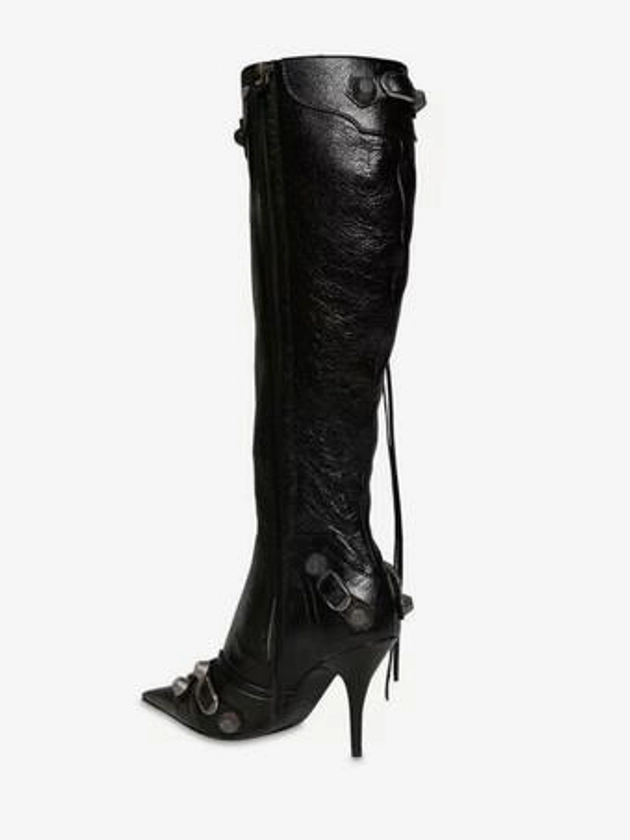 Women's Knee High Boots Classic Pointed Toe Stiletto Skinny Heeled Studs Buckle Vintage Boots